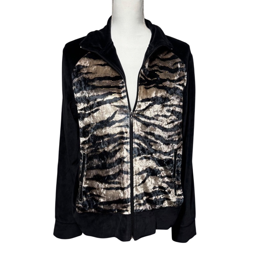 Mirror Image Velour Tiger Stripe Track Jacket L Black Gold Excellent‎ Metallic